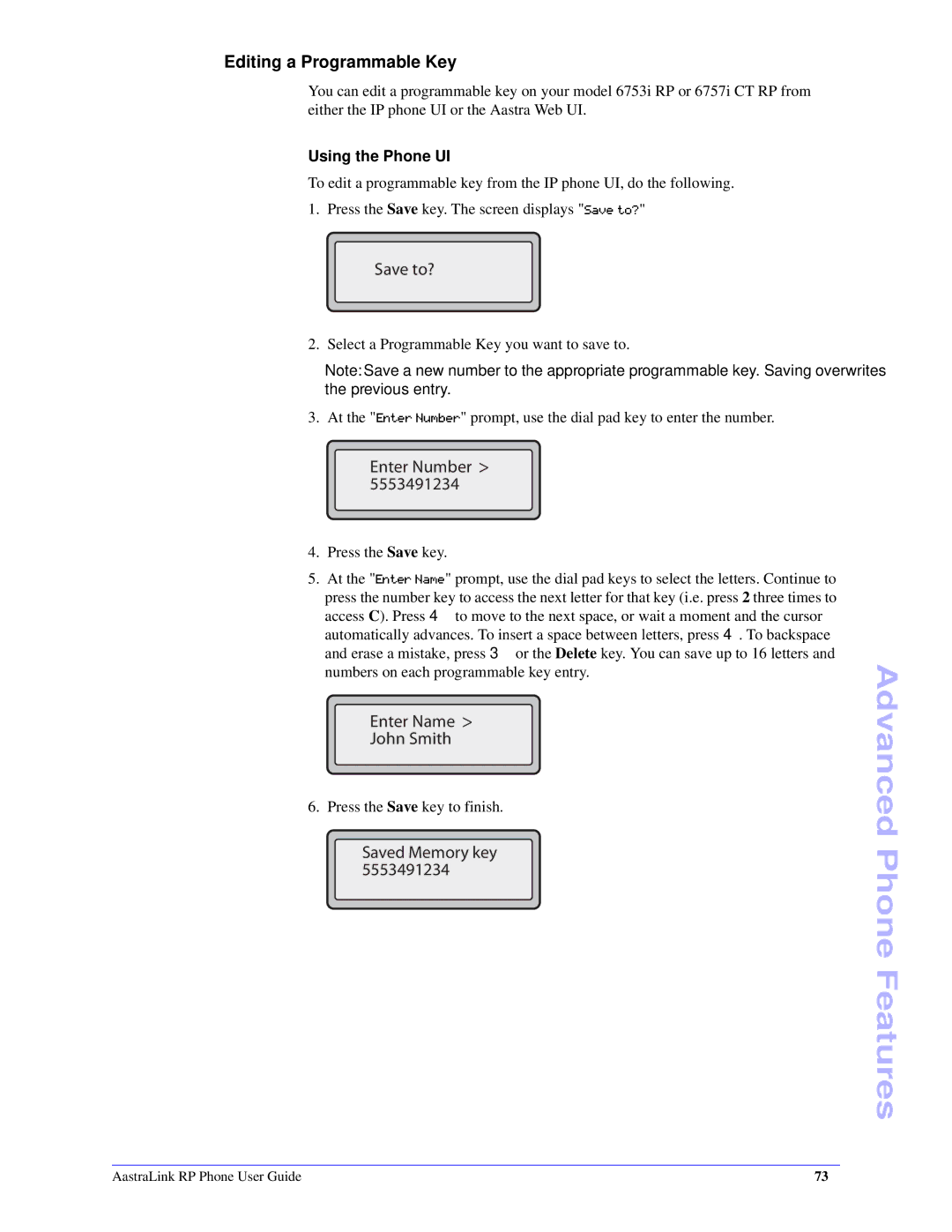 Aastra Telecom CT Cordless manual Editing a Programmable Key, Using the Phone UI 