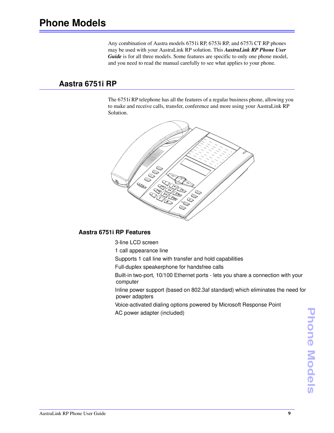 Aastra Telecom CT Cordless manual Phone Models, Aastra 6751i RP Features 