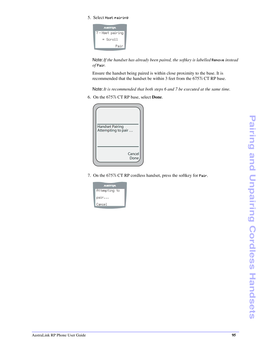 Aastra Telecom CT Cordless manual Handset Pairing Attempting to pair Cancel Done 