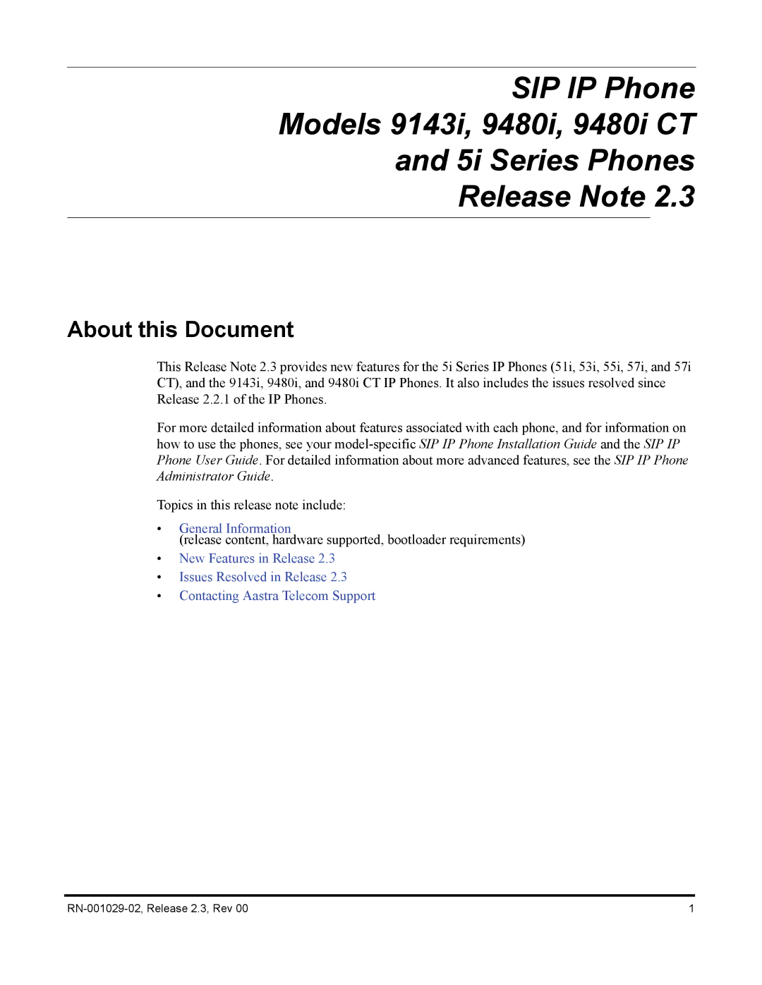 Aastra Telecom CT9143i manual About this Document 