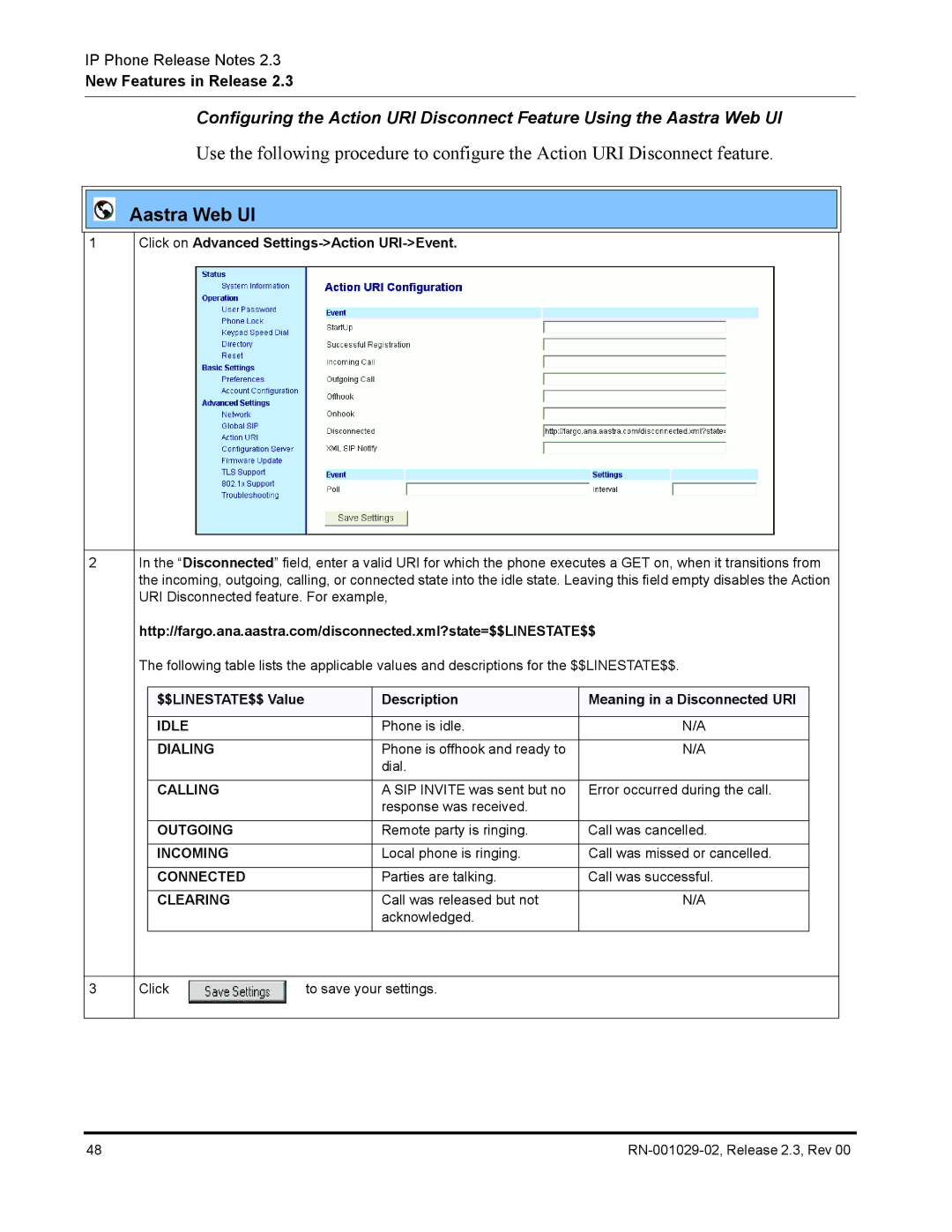 Aastra Telecom CT9143i manual Click on Advanced Settings-Action URI-Event 