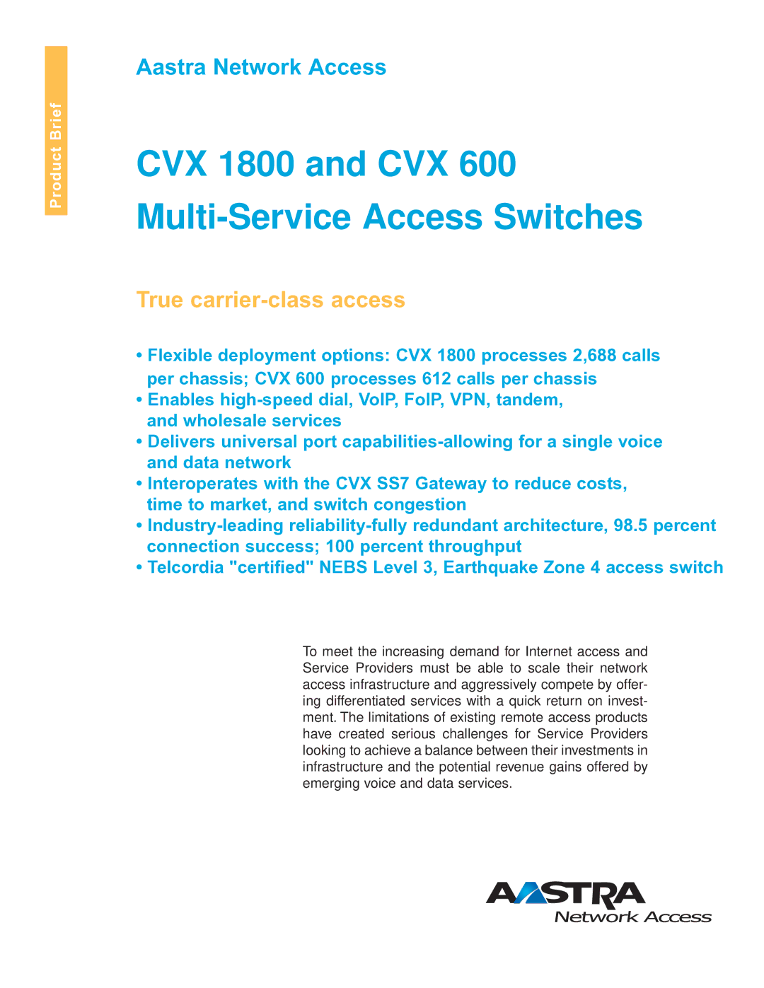 Aastra Telecom CVX 600 manual CVX 1800 and CVX Multi-Service Access Switches 