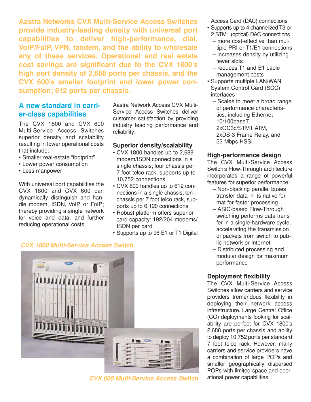 Aastra Telecom CVX 600, CVX 1800 manual Superior density/scalability, High-performance design, Deployment flexibility 