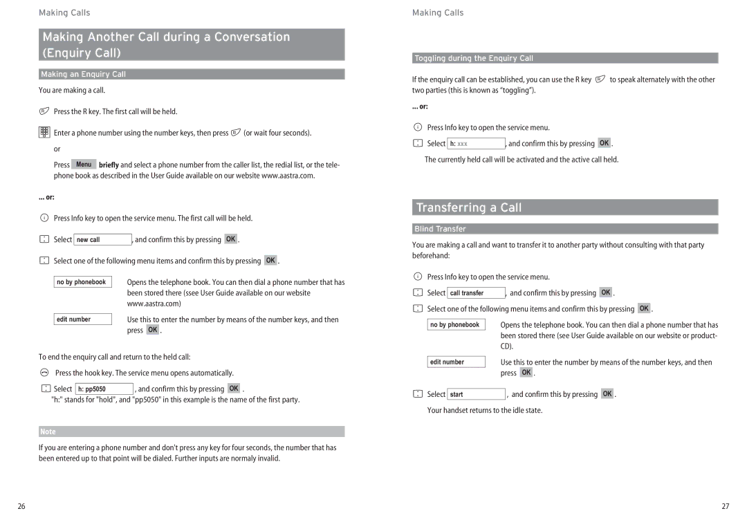 Aastra Telecom DECT 142 manual Making Another Call during a Conversation Enquiry Call, Transferring a Call 