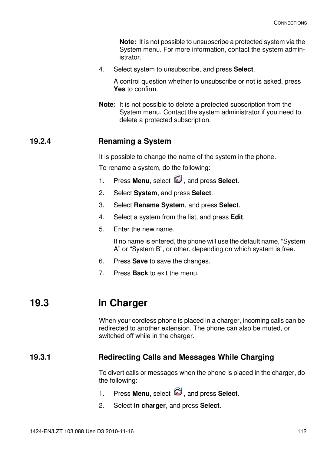 Aastra Telecom DT690 manual Charger, Renaming a System, Redirecting Calls and Messages While Charging 