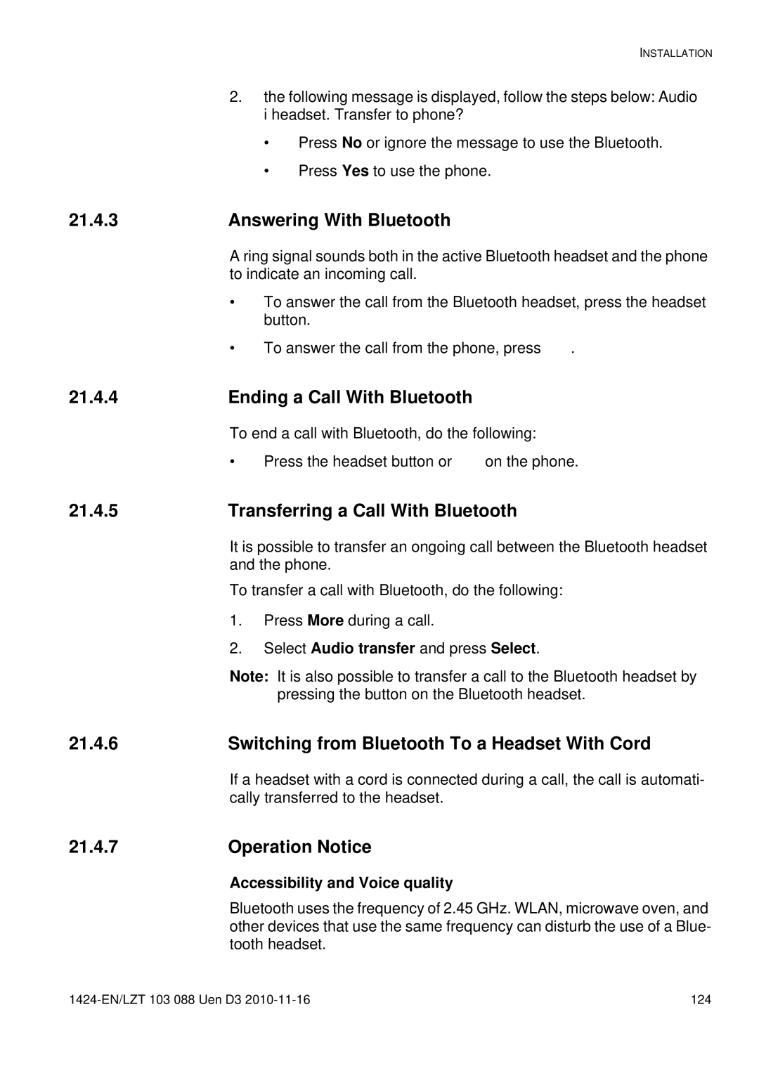 Aastra Telecom DT690 manual Switching from Bluetooth To a Headset With Cord, Operation Notice 