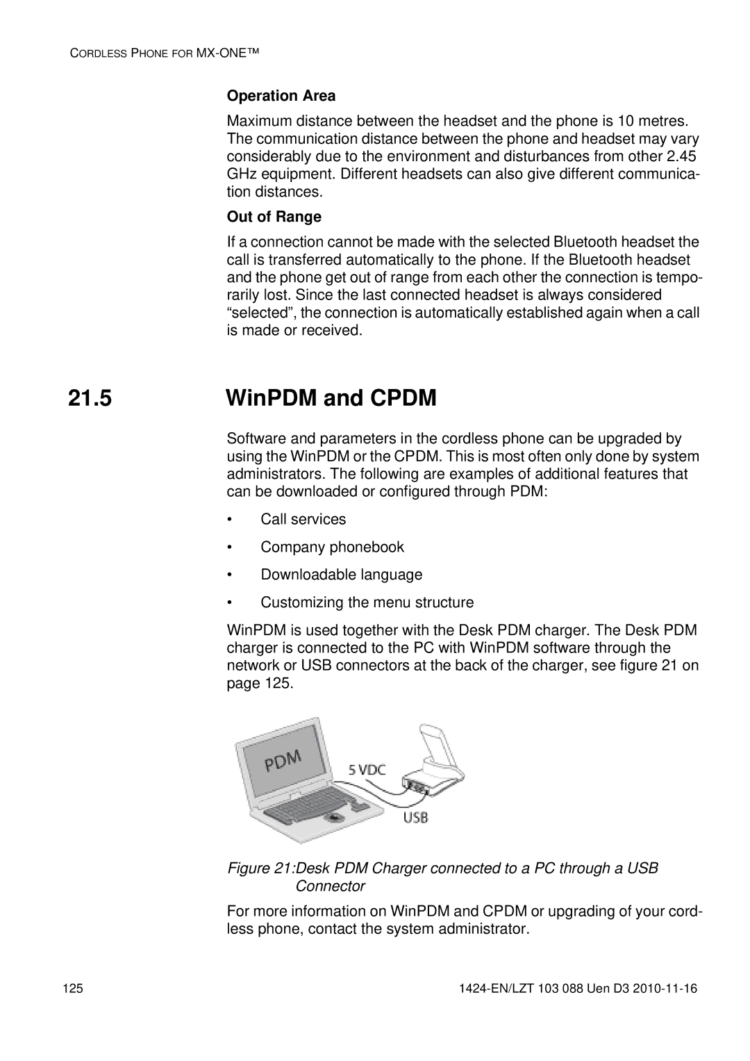 Aastra Telecom DT690 manual 21.5, WinPDM and Cpdm, Operation Area, Out of Range 