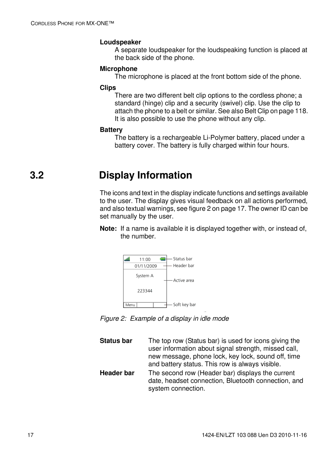 Aastra Telecom DT690 manual Display Information, Loudspeaker, Microphone, Clips, Battery 