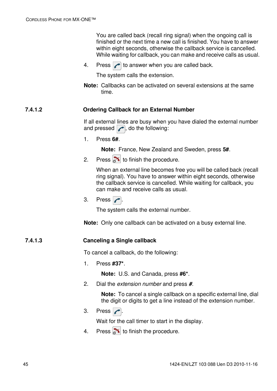 Aastra Telecom DT690 manual Ordering Callback for an External Number, Canceling a Single callback 