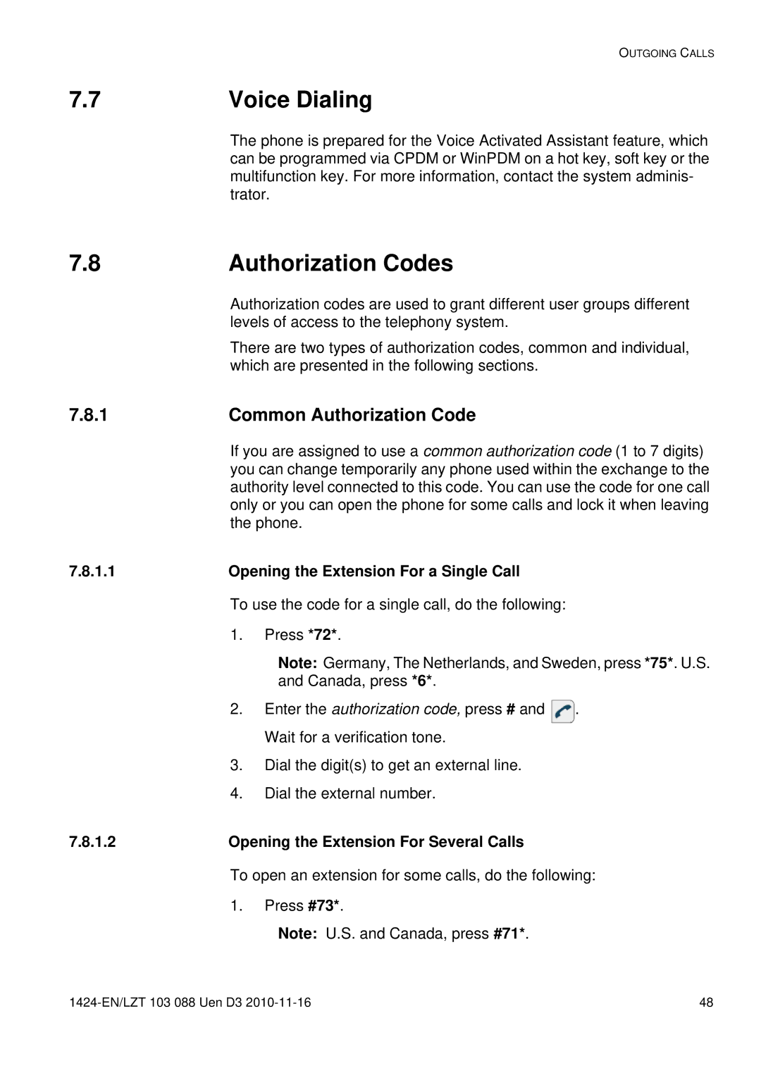 Aastra Telecom DT690 manual Voice Dialing, Authorization Codes, Common Authorization Code 