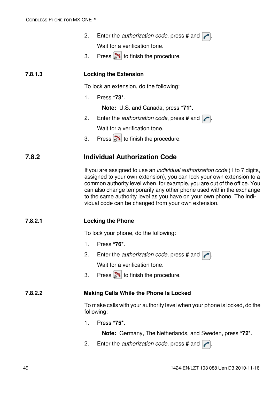 Aastra Telecom DT690 Individual Authorization Code, Locking the Extension, 2.1, Making Calls While the Phone Is Locked 