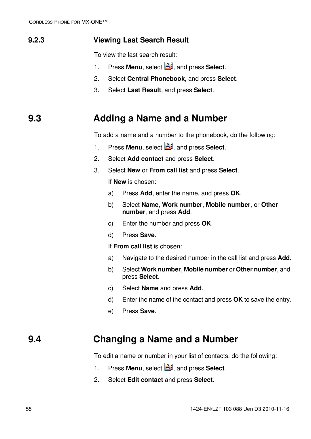 Aastra Telecom DT690 manual Adding a Name and a Number, Changing a Name and a Number, Viewing Last Search Result 