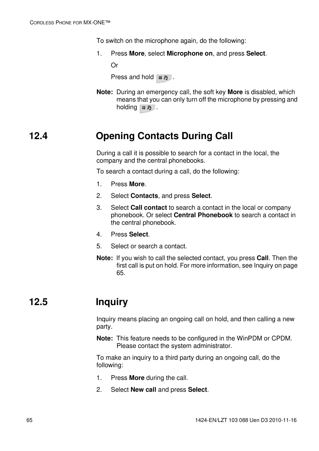 Aastra Telecom DT690 manual 12.4, Inquiry, Opening Contacts During Call 