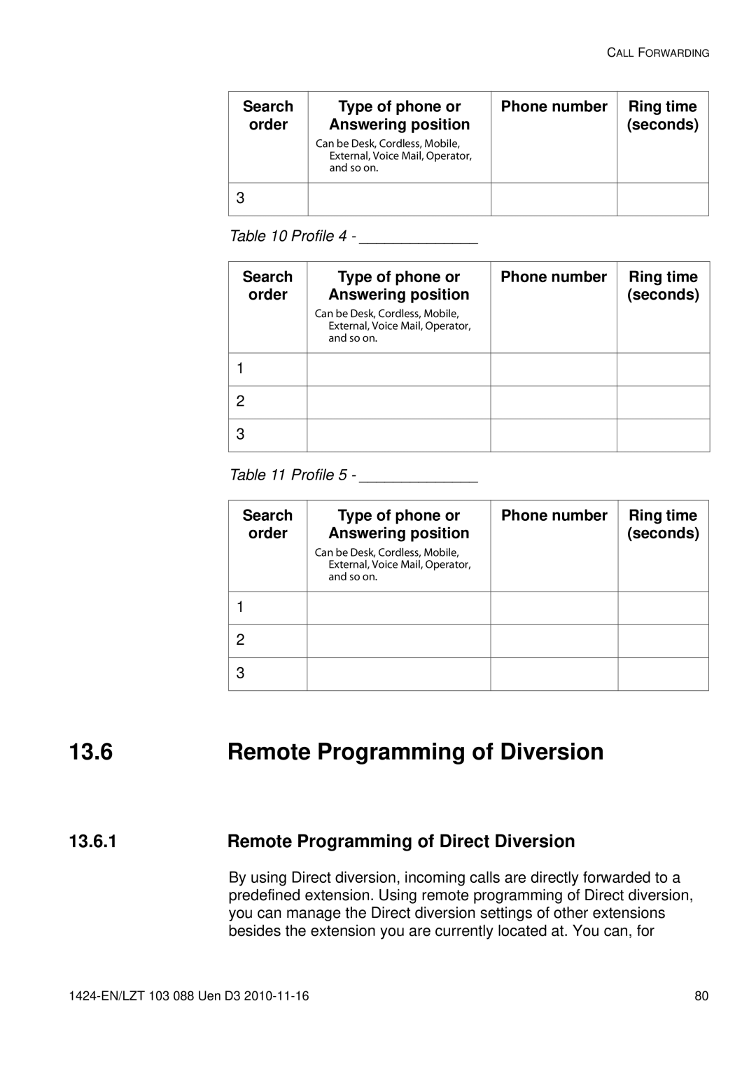 Aastra Telecom DT690 manual Remote Programming of Diversion, Remote Programming of Direct Diversion 