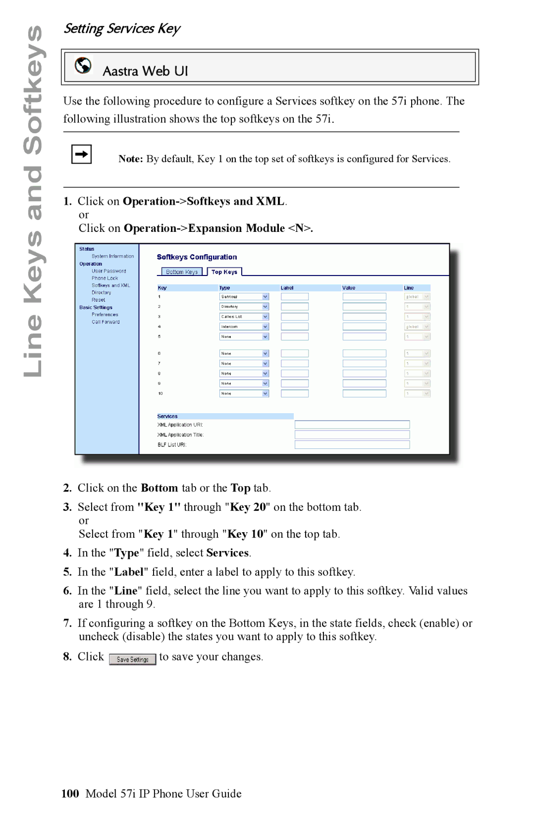 Aastra Telecom IP Phone manual Setting Services Key 