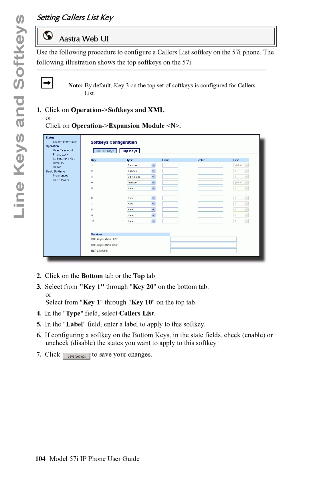 Aastra Telecom IP Phone manual Setting Callers List Key 