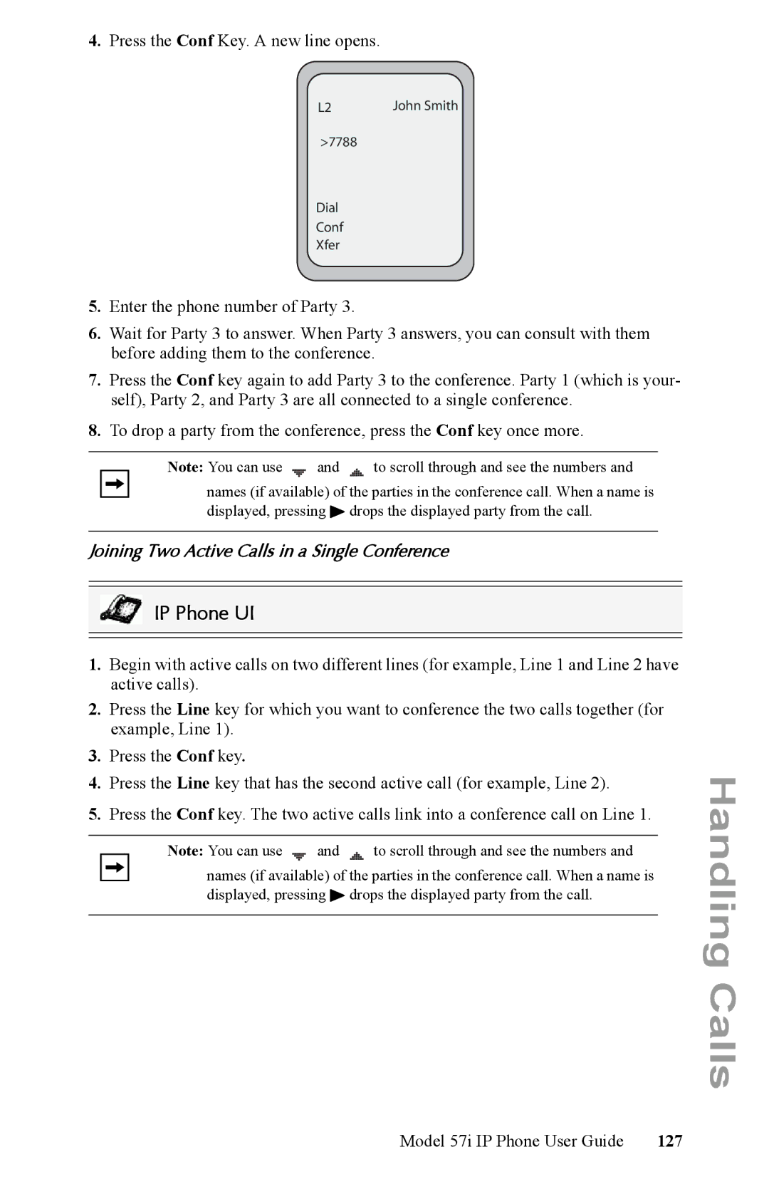 Aastra Telecom IP Phone manual Joining Two Active Calls in a Single Conference, 127 