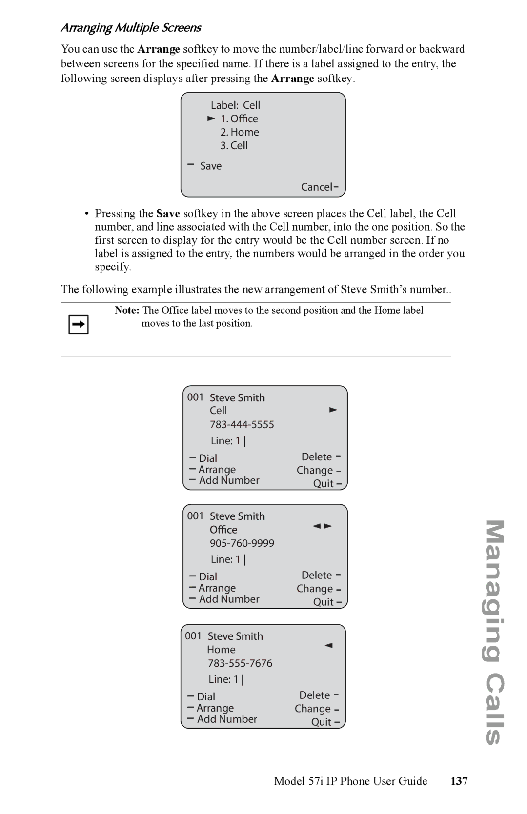 Aastra Telecom IP Phone manual Arranging Multiple Screens, 137 