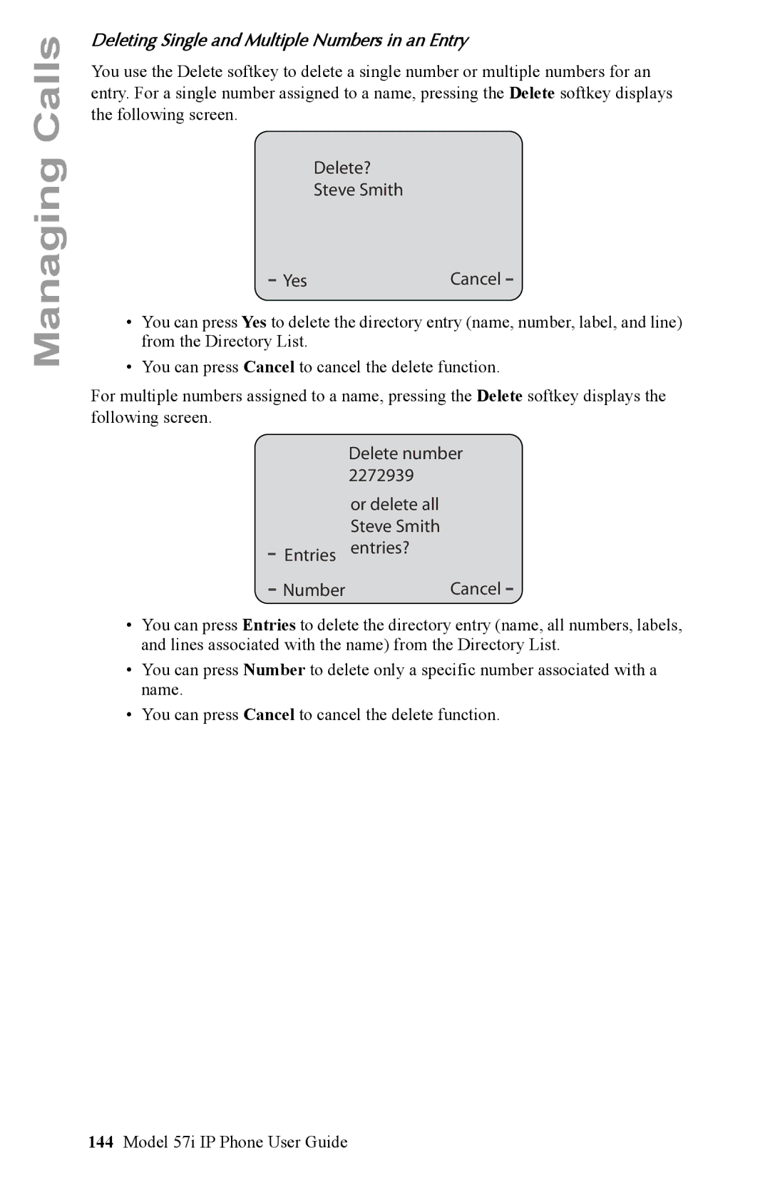 Aastra Telecom IP Phone manual Deleting Single and Multiple Numbers in an Entry 