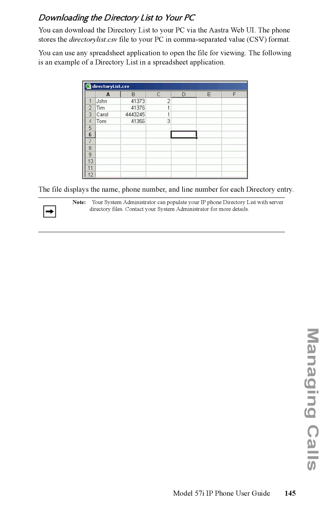 Aastra Telecom IP Phone manual Downloading the Directory List to Your PC, 145 