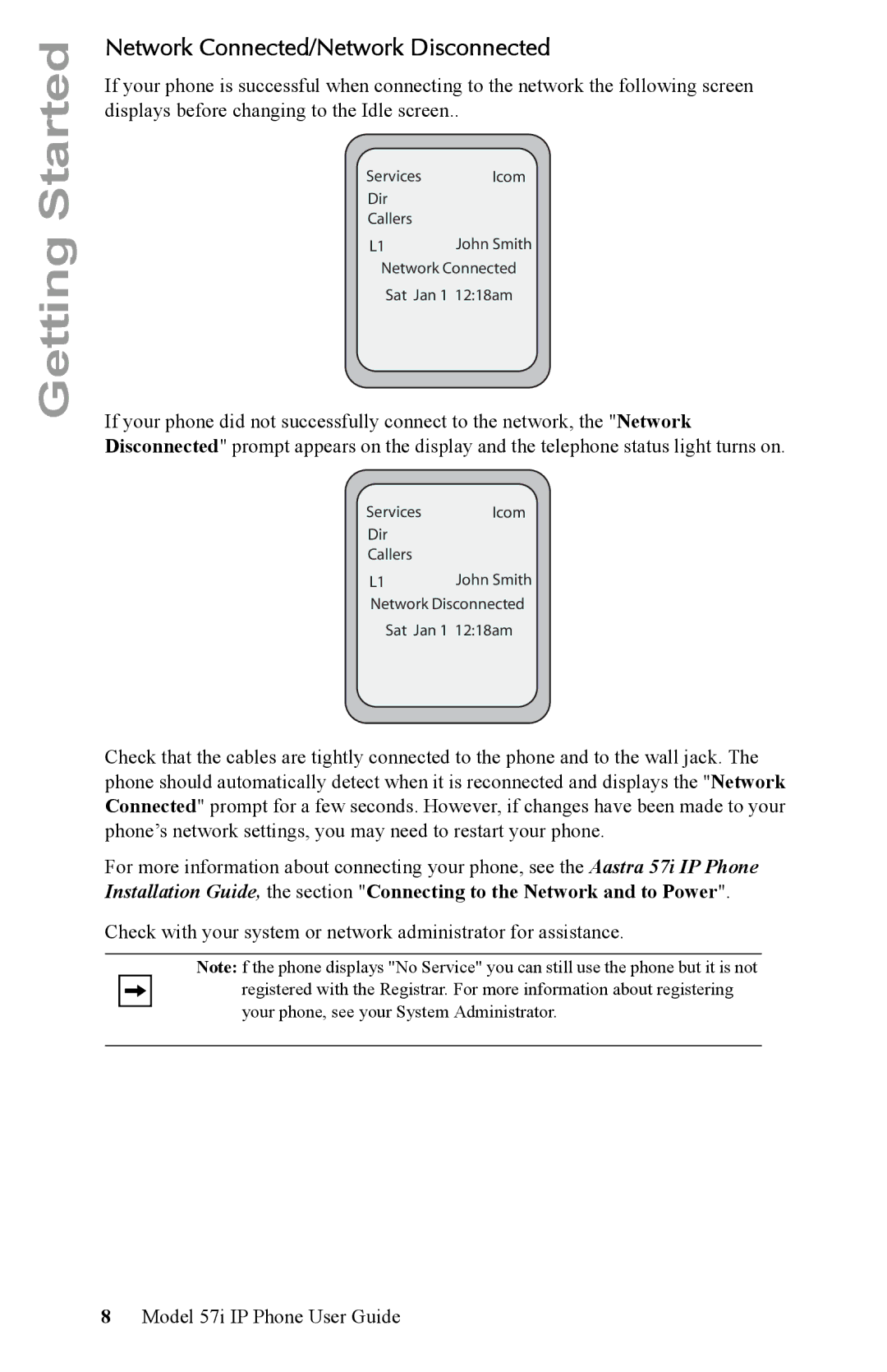 Aastra Telecom IP Phone manual Network Connected/Network Disconnected 