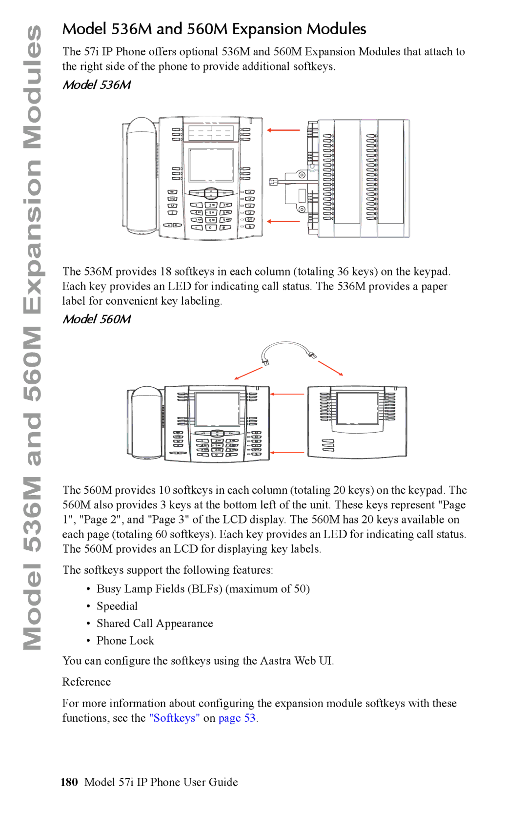 Aastra Telecom IP Phone manual Model 536M and 560M Expansion Modules, Model 560M 