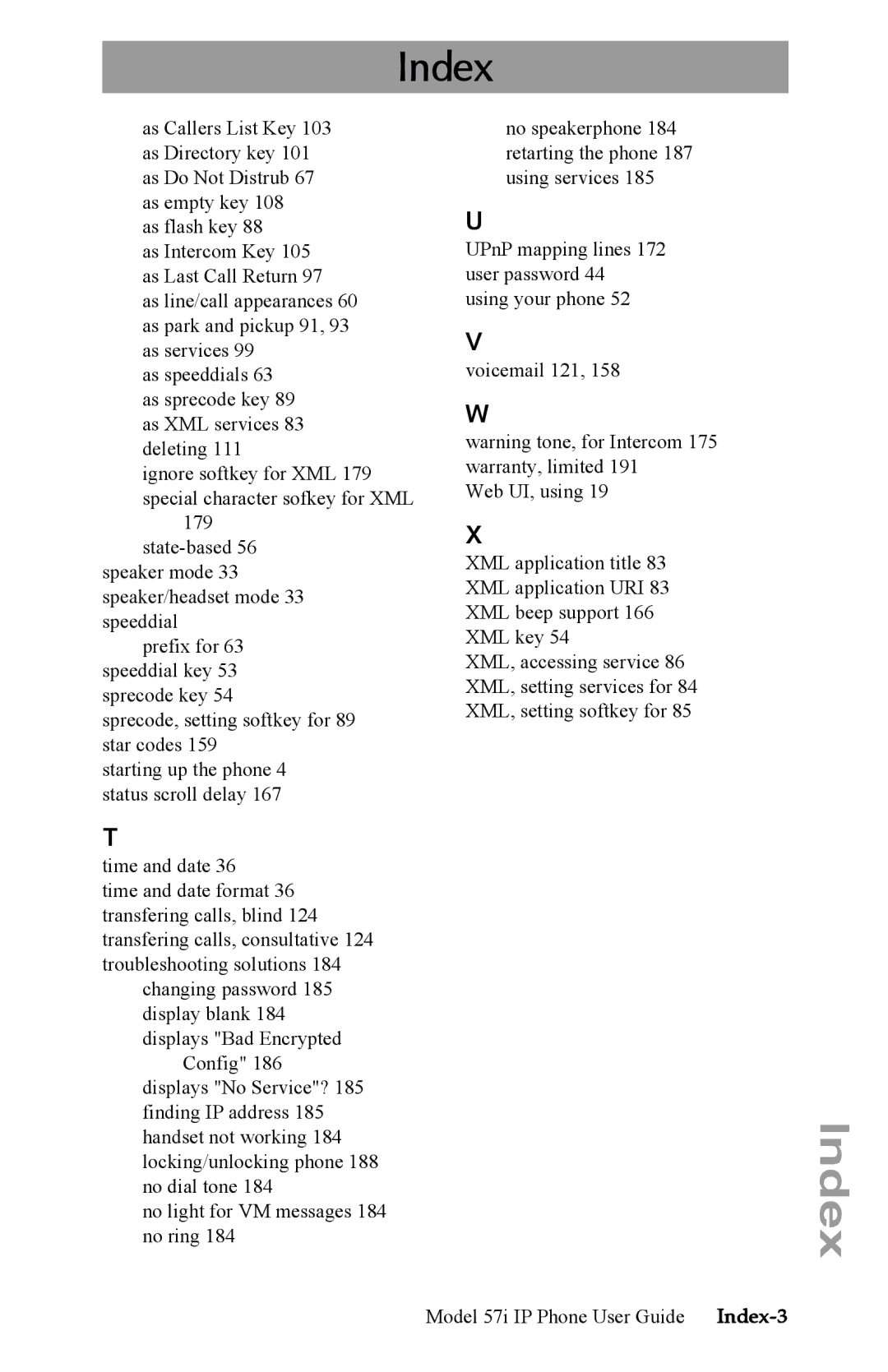 Aastra Telecom IP Phone manual Index-3 