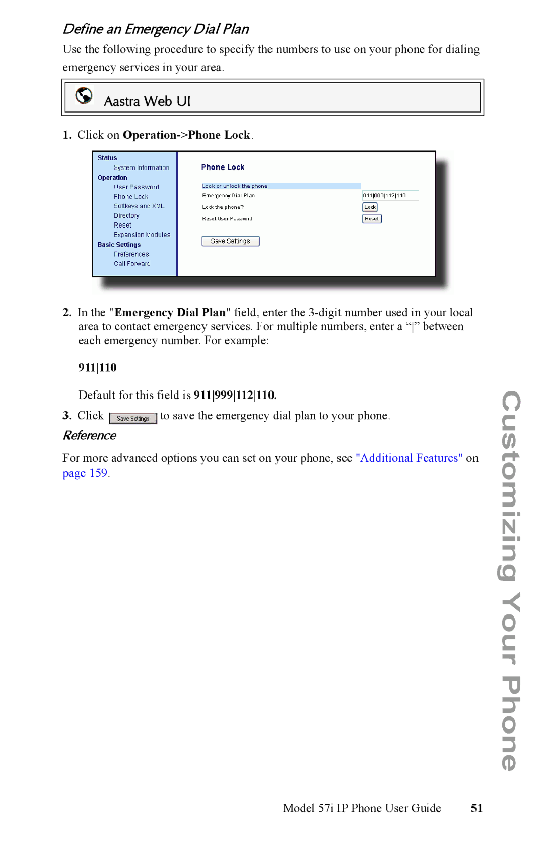 Aastra Telecom IP Phone manual Define an Emergency Dial Plan, 911110 