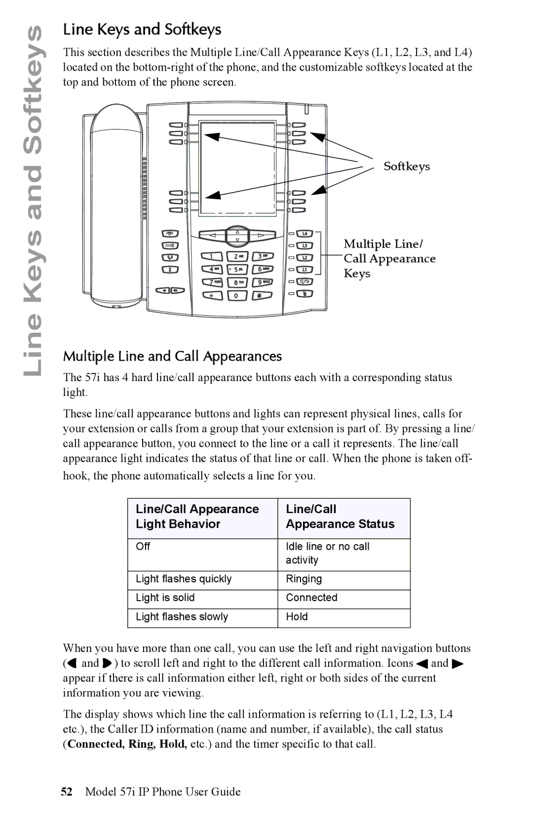 Aastra Telecom IP Phone manual Line Keys and Softkeys, Multiple Line and Call Appearances 