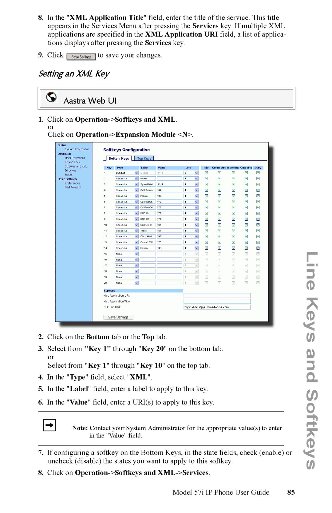 Aastra Telecom IP Phone manual Setting an XML Key 