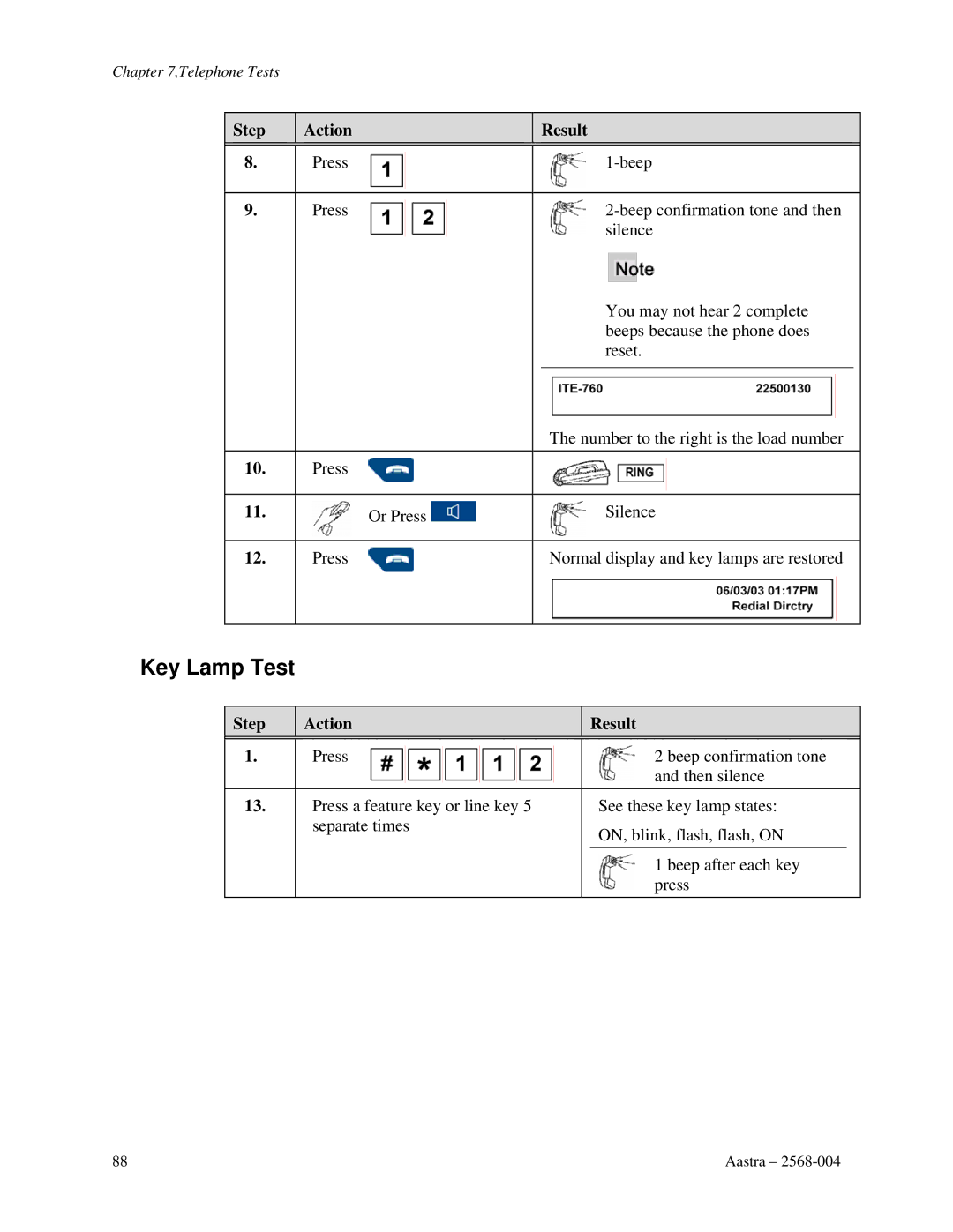 Aastra Telecom ITE-760 manual Key Lamp Test, Or Press 