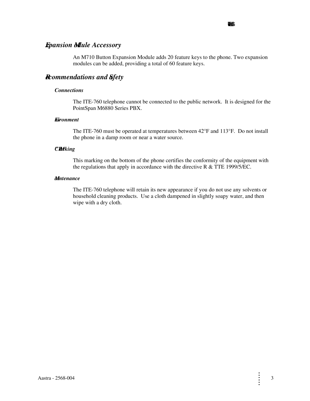 Aastra Telecom ITE-760 manual Expansion Module Accessory, Recommendations and Safety 