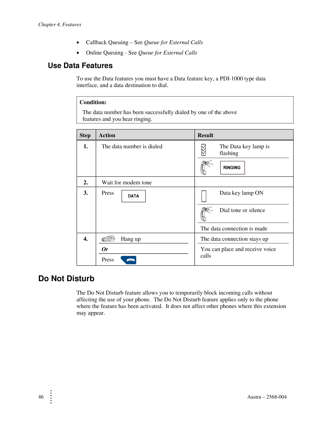 Aastra Telecom ITE-760 manual Do Not Disturb, Use Data Features 