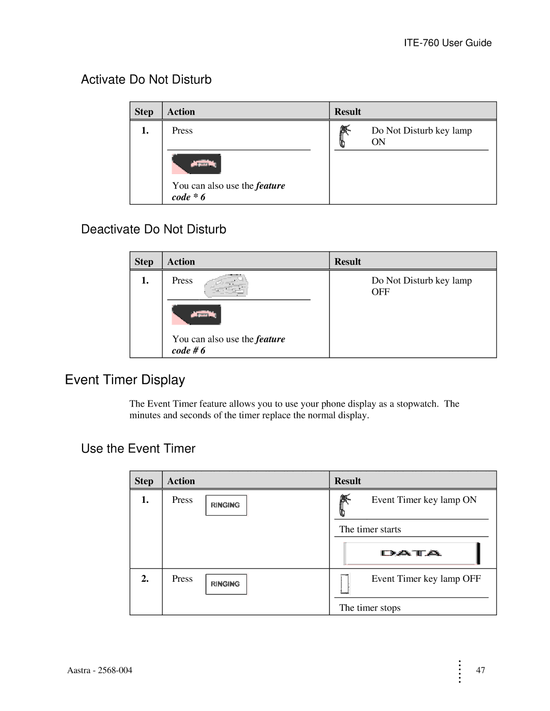 Aastra Telecom ITE-760 manual Event Timer Display, Use the Event Timer 