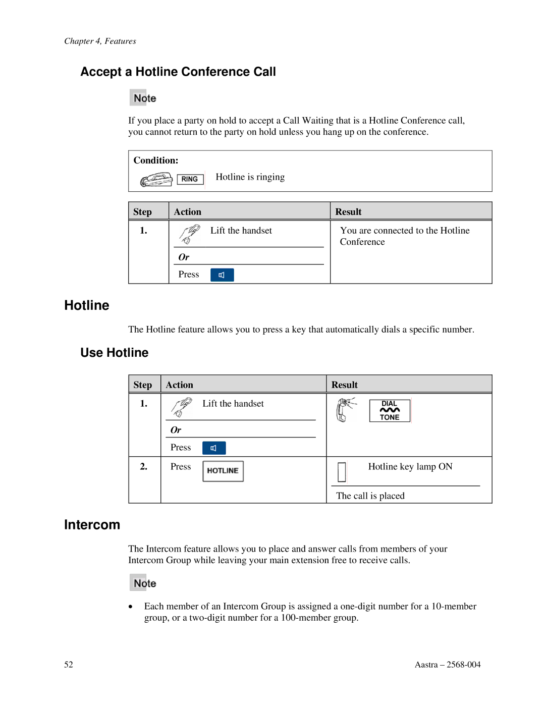 Aastra Telecom ITE-760 manual Intercom, Accept a Hotline Conference Call, Use Hotline 