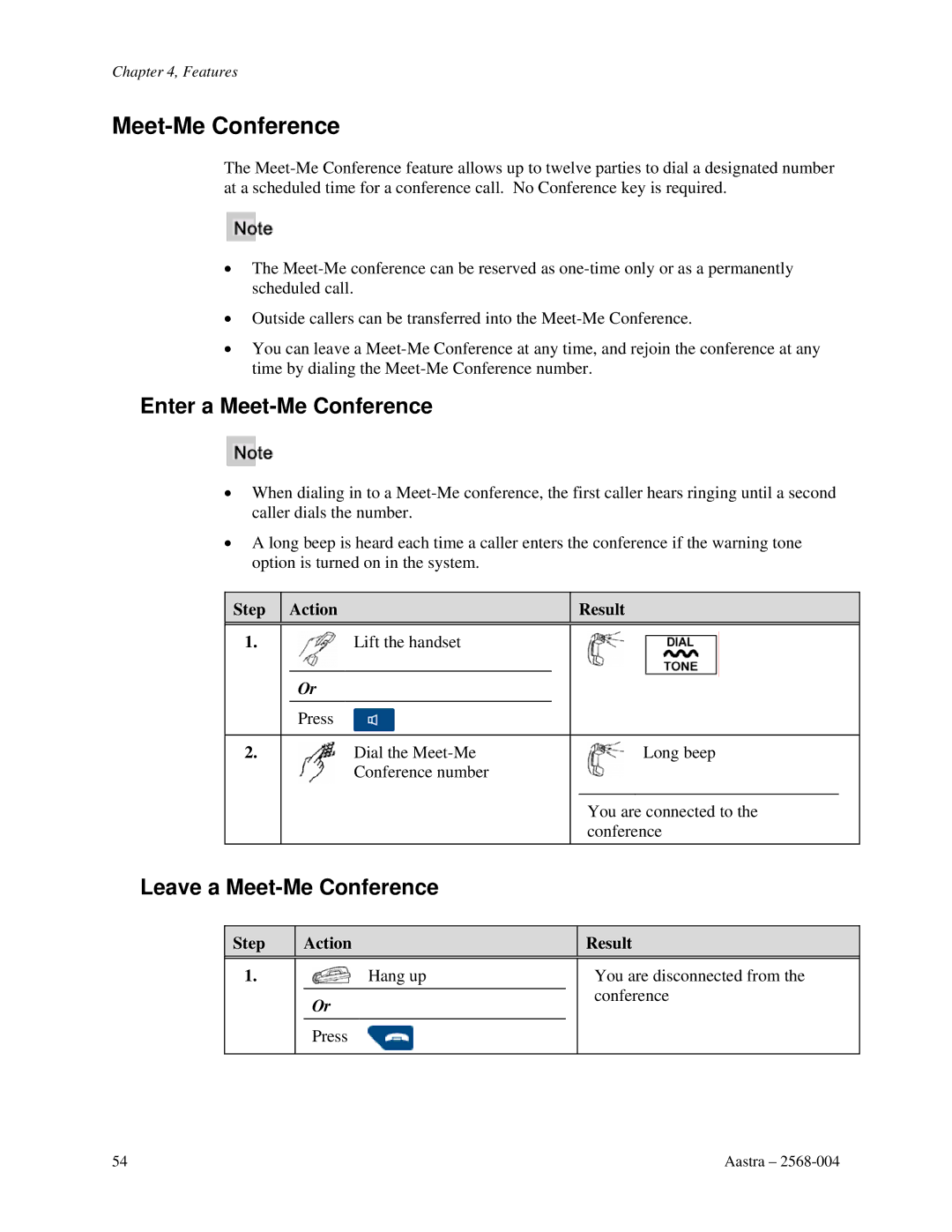 Aastra Telecom ITE-760 manual Enter a Meet-Me Conference, Leave a Meet-Me Conference 