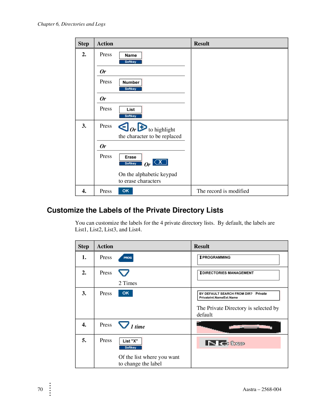 Aastra Telecom ITE-760 manual Customize the Labels of the Private Directory Lists 