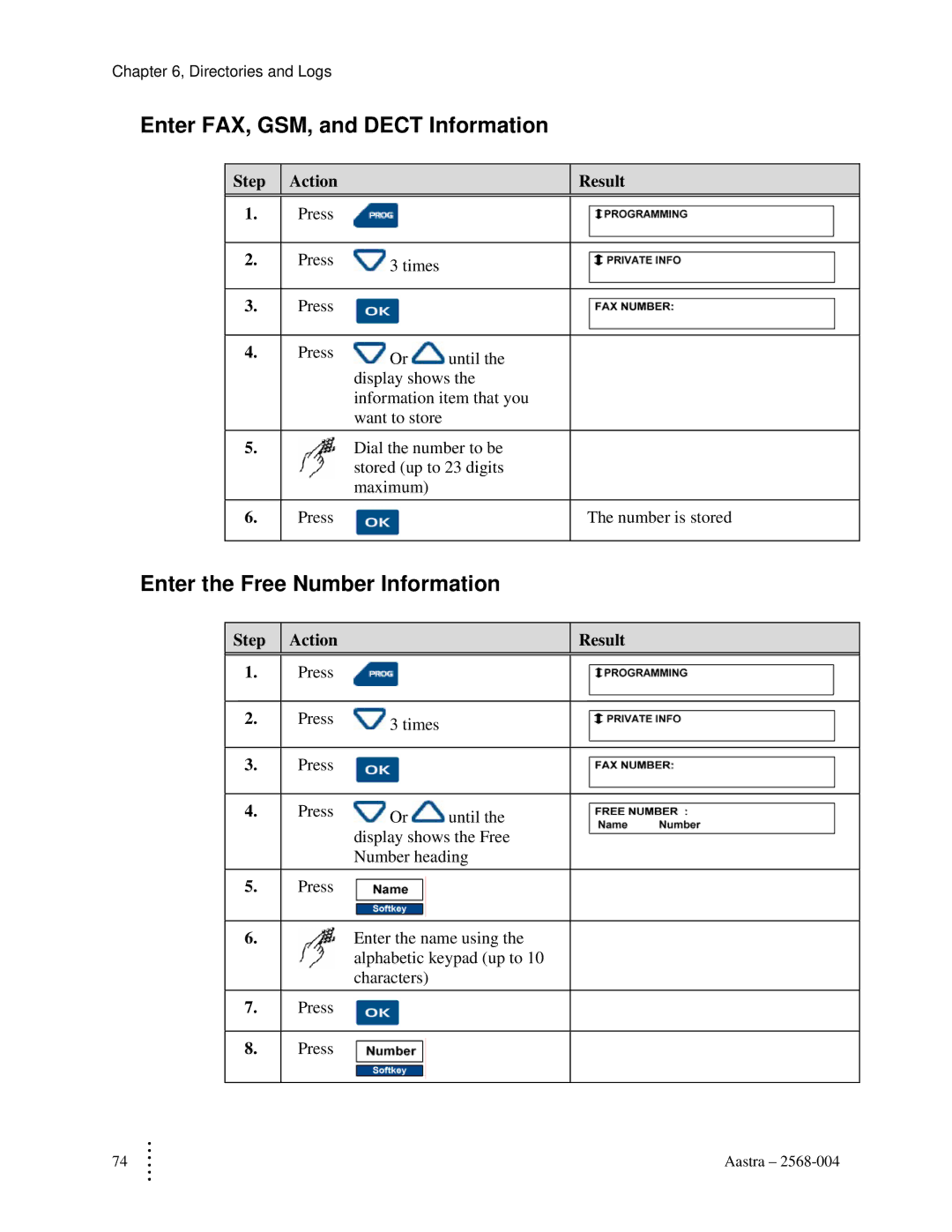 Aastra Telecom ITE-760 manual Enter FAX, GSM, and Dect Information, Enter the Free Number Information 