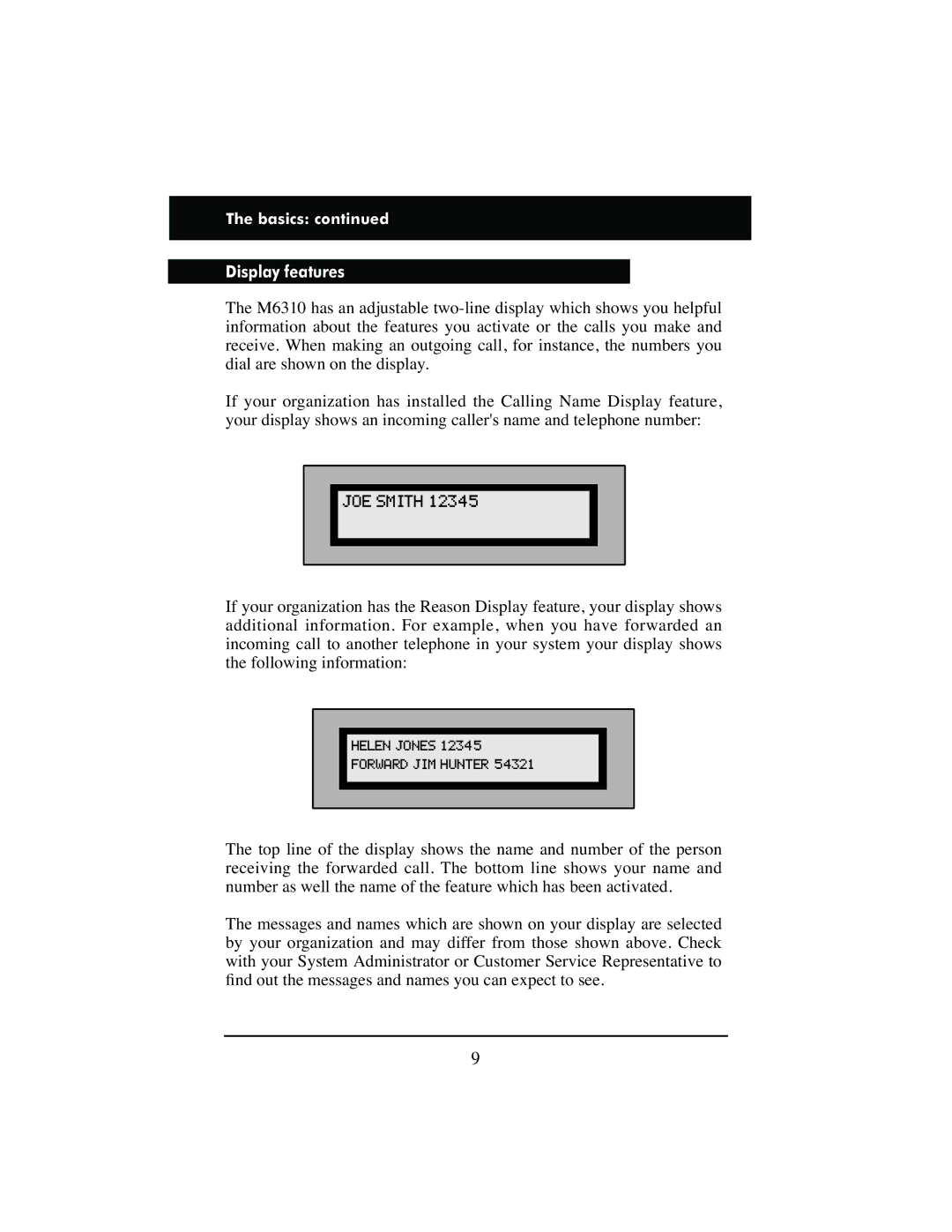 Aastra Telecom M6310 manual JOE Smith, Display features 