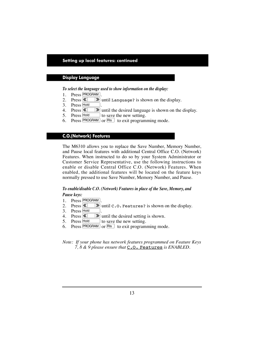 Aastra Telecom M6310 manual Display Language, Network Features 