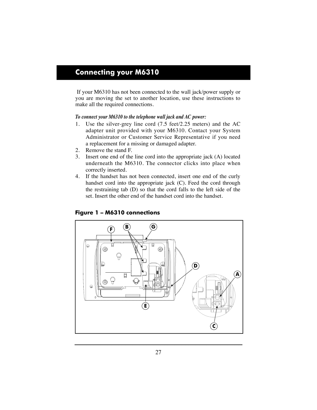 Aastra Telecom manual Connecting your M6310, M6310 connections 