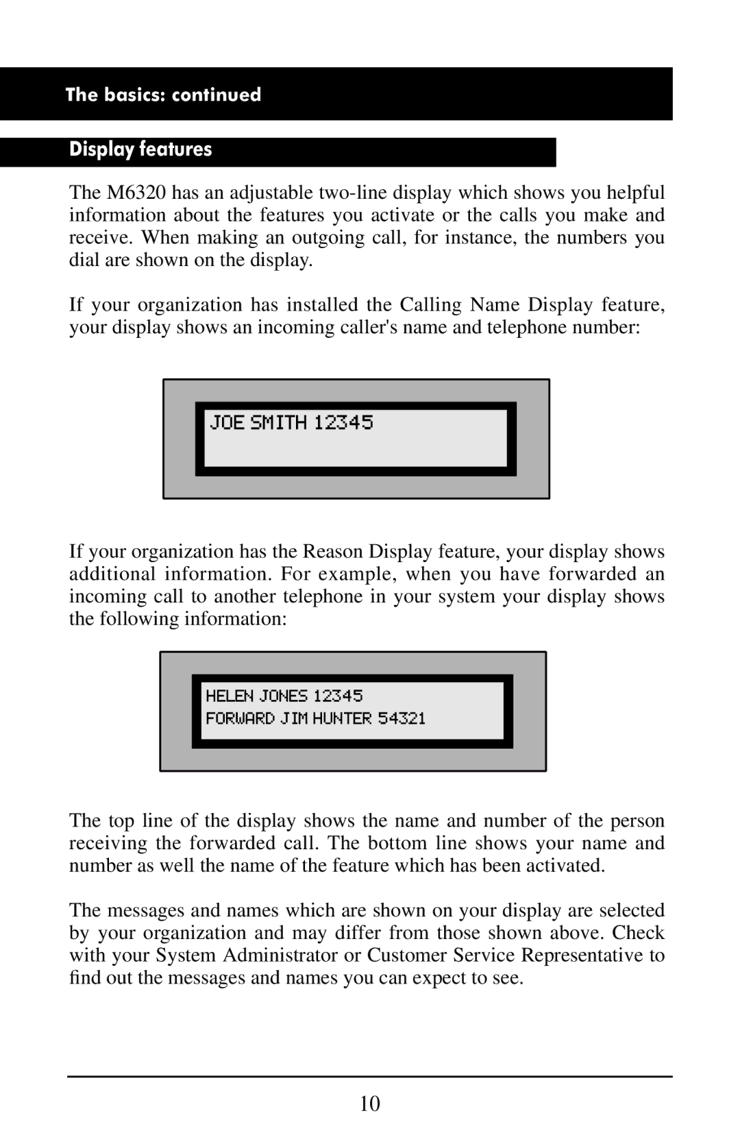 Aastra Telecom M6320 manual JOE Smith, Display features 