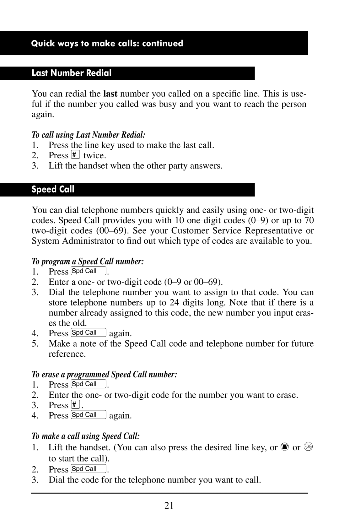 Aastra Telecom M6320 manual Last Number Redial, Speed Call 