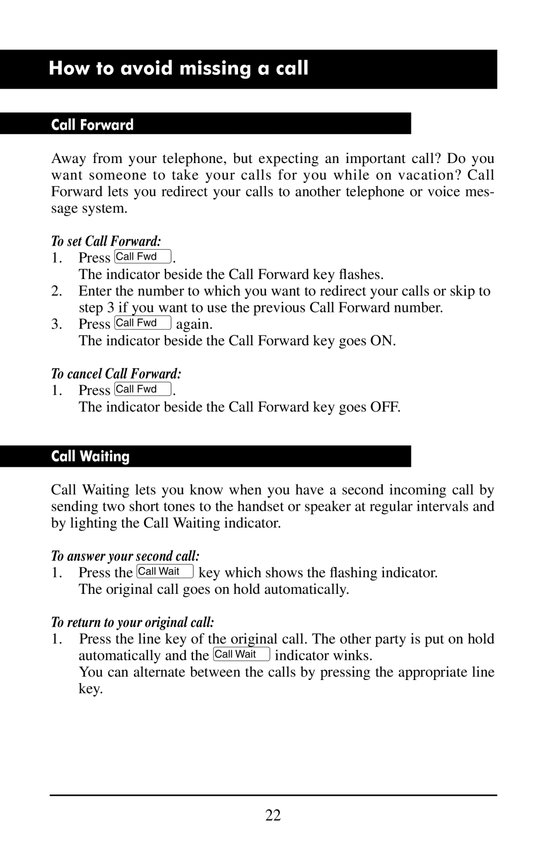 Aastra Telecom M6320 manual How to avoid missing a call, Call Forward, Call Waiting 