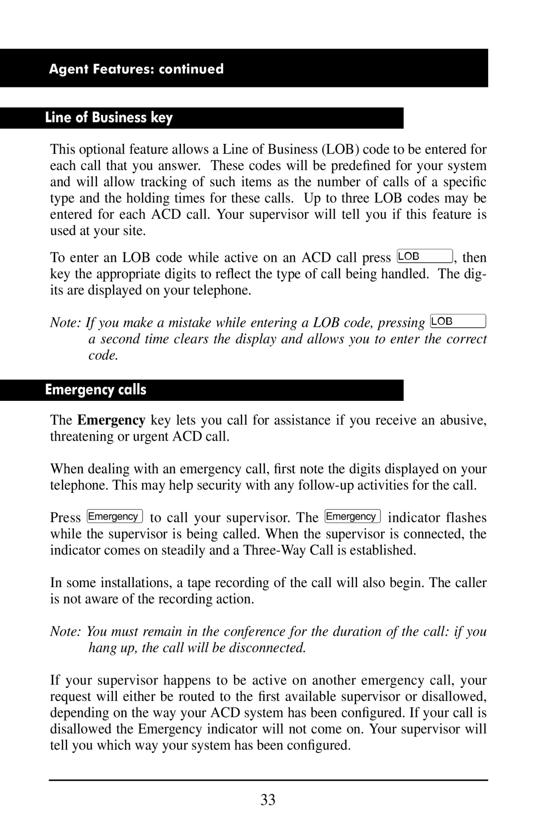 Aastra Telecom M6320 manual Line of Business key, Emergency calls 