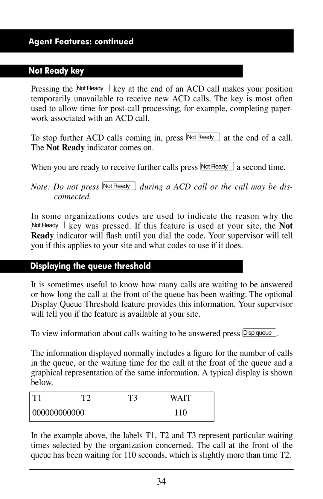 Aastra Telecom M6320 manual Not Ready key, Displaying the queue threshold 