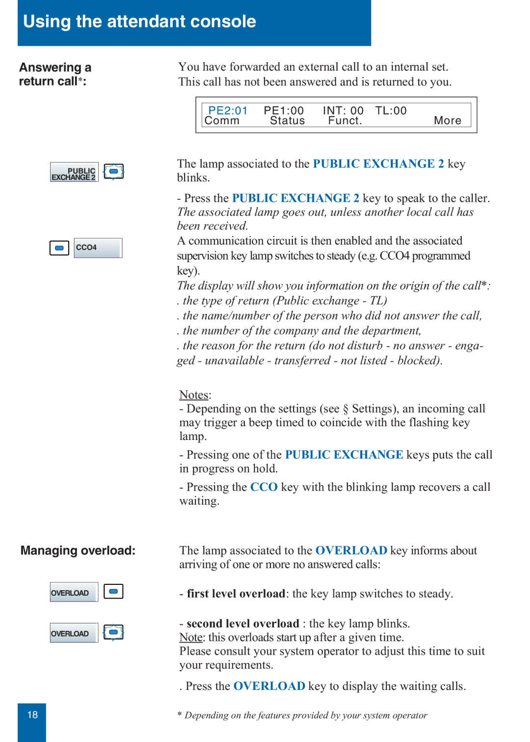 Aastra Telecom M760E manual Answering a return call, Second level overload the key lamp blinks 