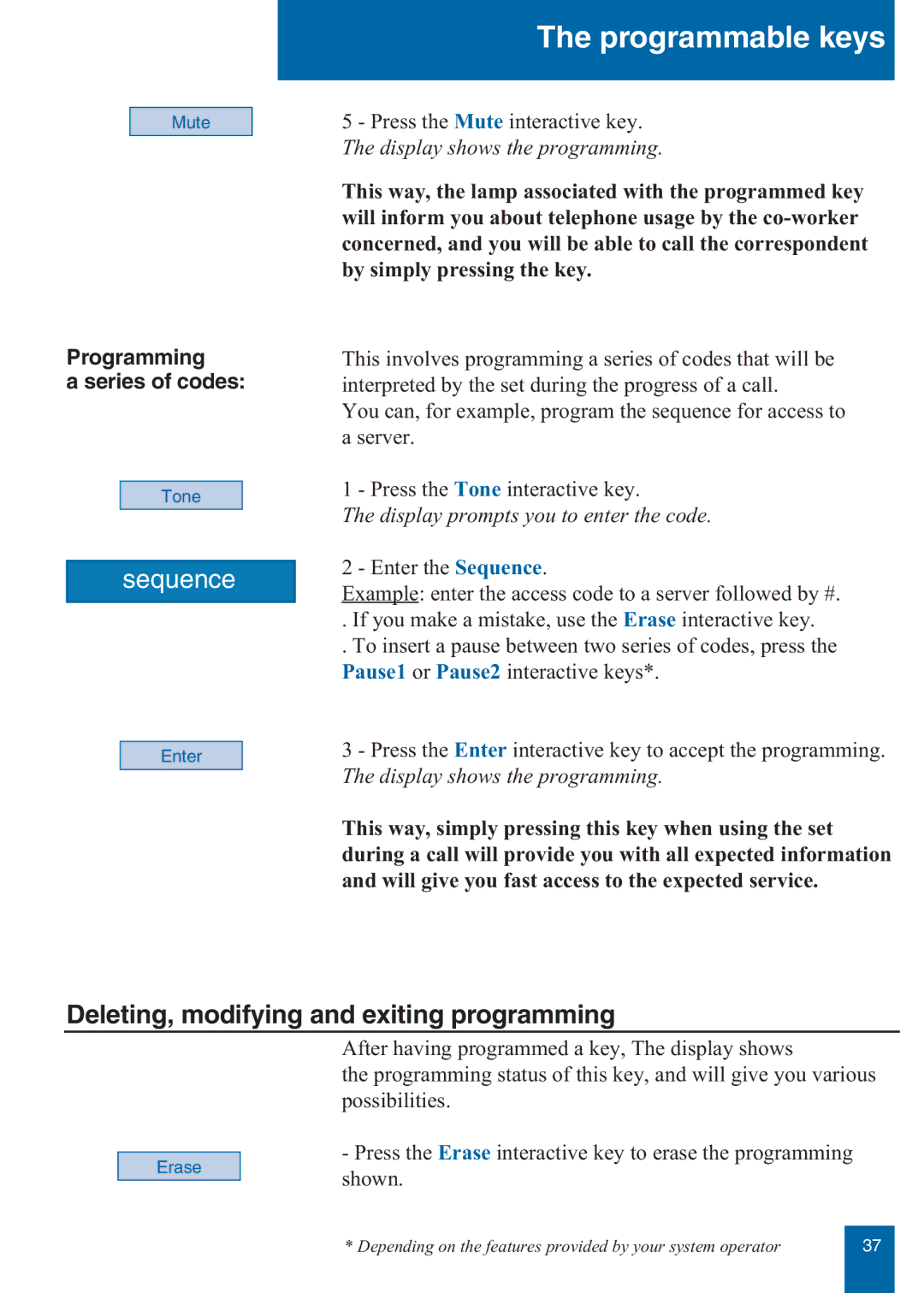 Aastra Telecom M760E manual Deleting, modifying and exiting programming, Programming Series of codes 