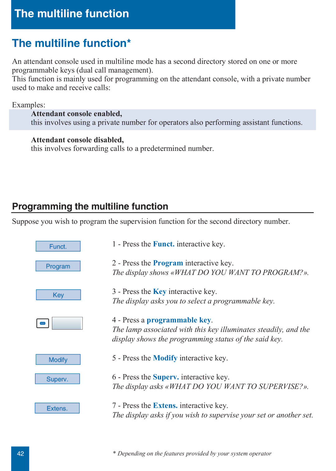 Aastra Telecom M760E manual Multiline function, Programming the multiline function, Attendant console enabled 