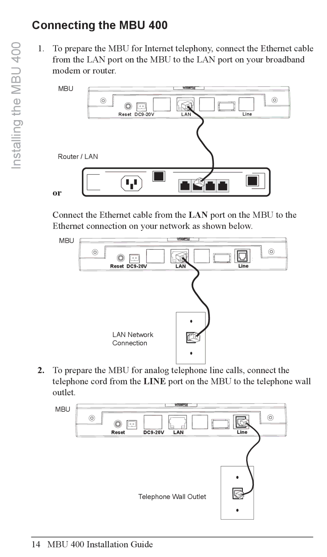 Aastra Telecom MBU 400TM manual Connecting the MBU 